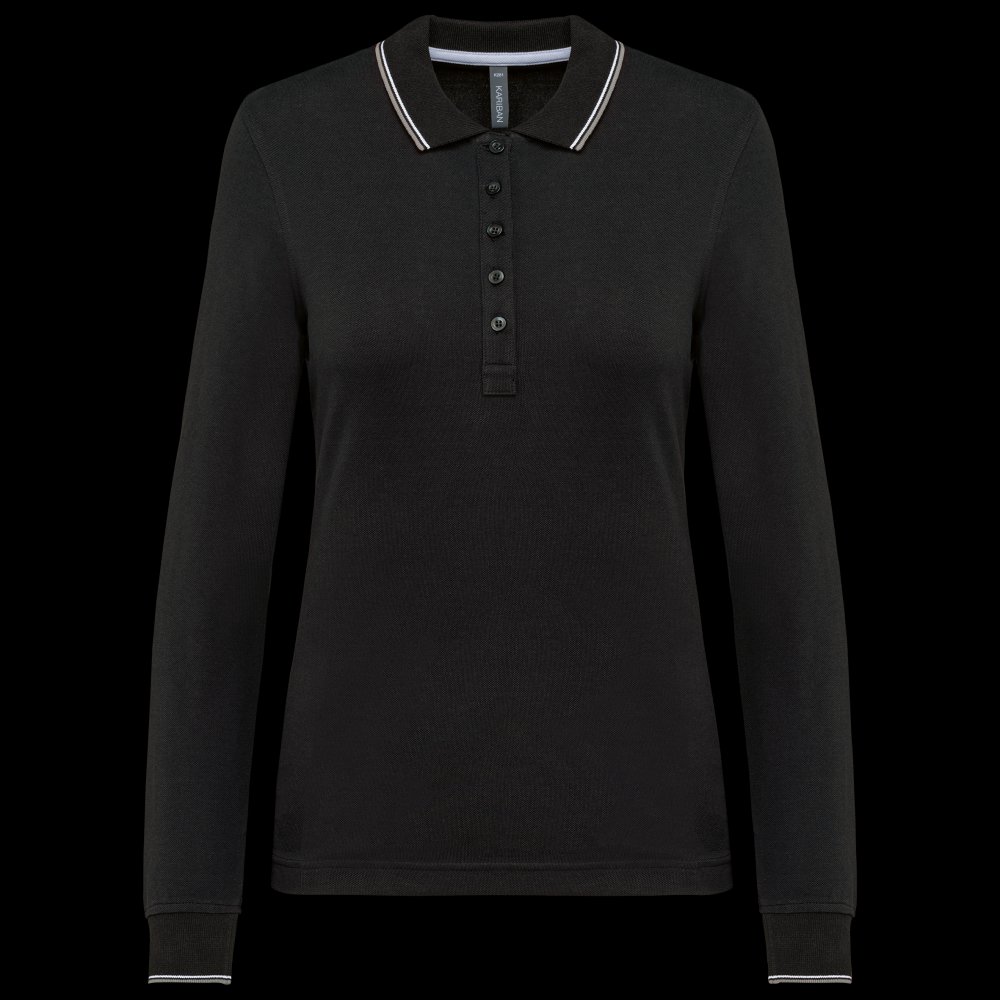 Polo maille piquée manches longues femme